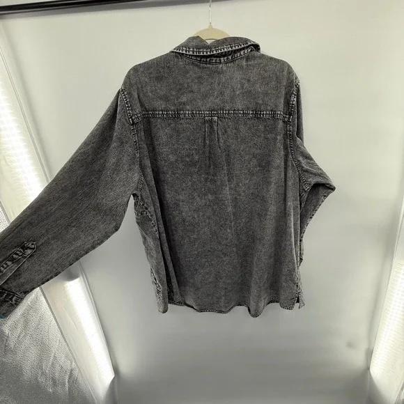Joan Rivers 3X Black Acid Wash Denim Button Front Shirt Jacket‎ Oversized - Picture 4 of 5